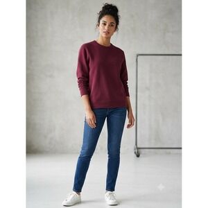 Lands' End Serious Sweats Crewneck Sweatshirt Maroon Burgundy Fleece Mens L